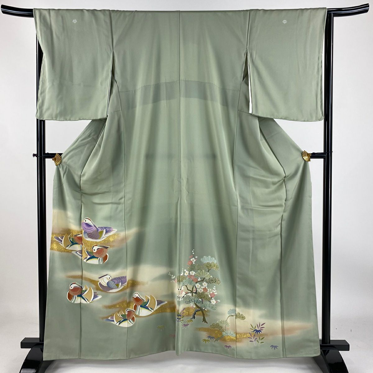 色無地 身丈160.5cm 裄丈65.5cm M 袷 百貫 落款あり 地紋 朱色 正絹 秀