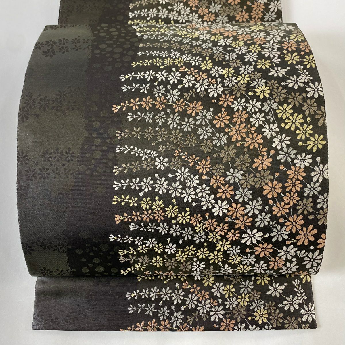 袋帯 美品 逸品 となみ織物 落款あり 縞 金糸 濃紫 六通 正絹｜中古