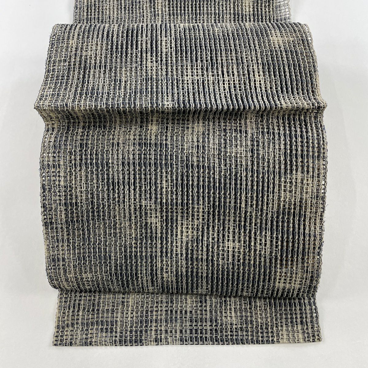 名古屋帯 美品 秀品 夏帯 八寸名古屋帯 松葉仕立て 市松 黒灰