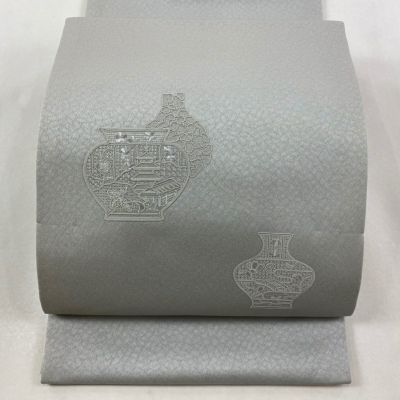 専用 名古屋帯 Prices down2】大島染め名古屋帯 「白地 薄藍に桐と菊」 本場大島紬