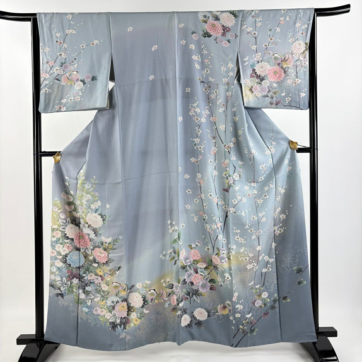 訪問着 身丈176cm 裄丈70cm L 袷 華文 蔓帯 金糸 金銀彩 水色 正絹 秀