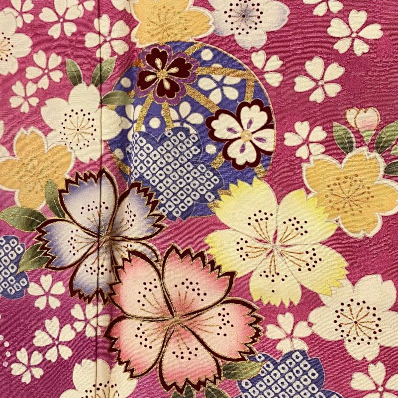 50％OFF 振袖 身丈151cm 裄丈64.5cm M 袷 手鞠 桜 金彩 ピンク