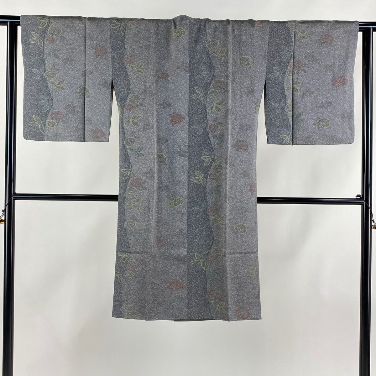 道行 身丈109.5cm 裄丈62.5cm S 和装コート 角衿 万寿菊 橘 灰色 正絹  