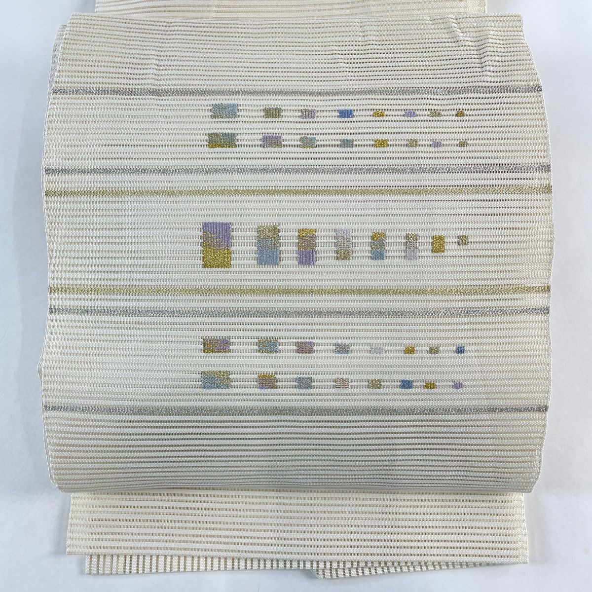 名古屋帯 美品 秀品 夏帯 絽 八寸名古屋帯 縞 変わり市松 金糸