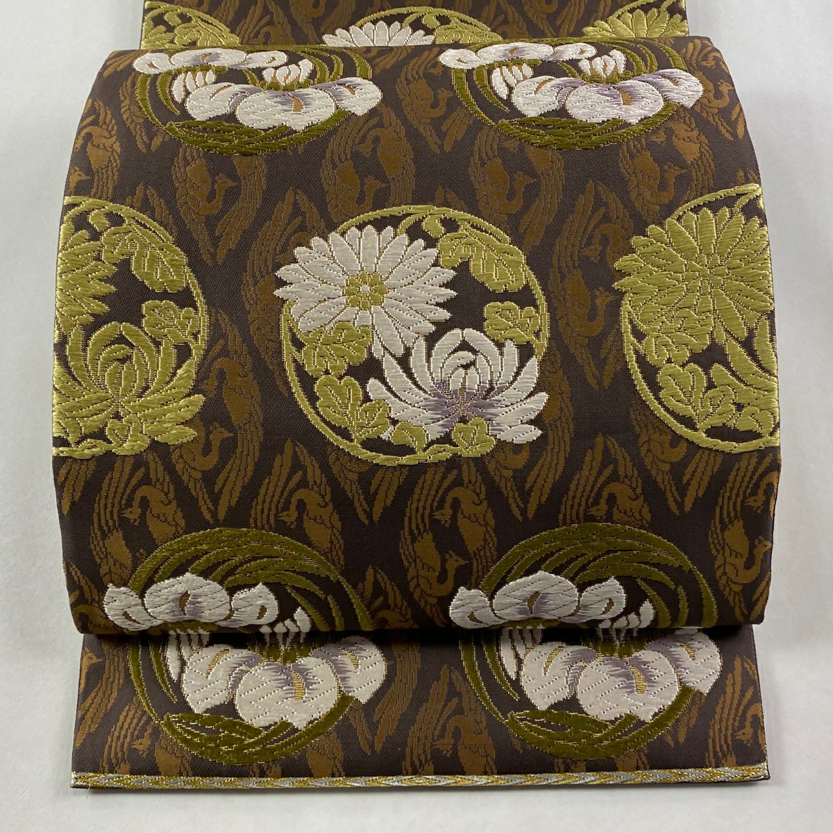 美品】 袋帯 逸品 誉田屋源兵衛 落款あり 黄金瑠璃鈿 箜篌 楽器 箔