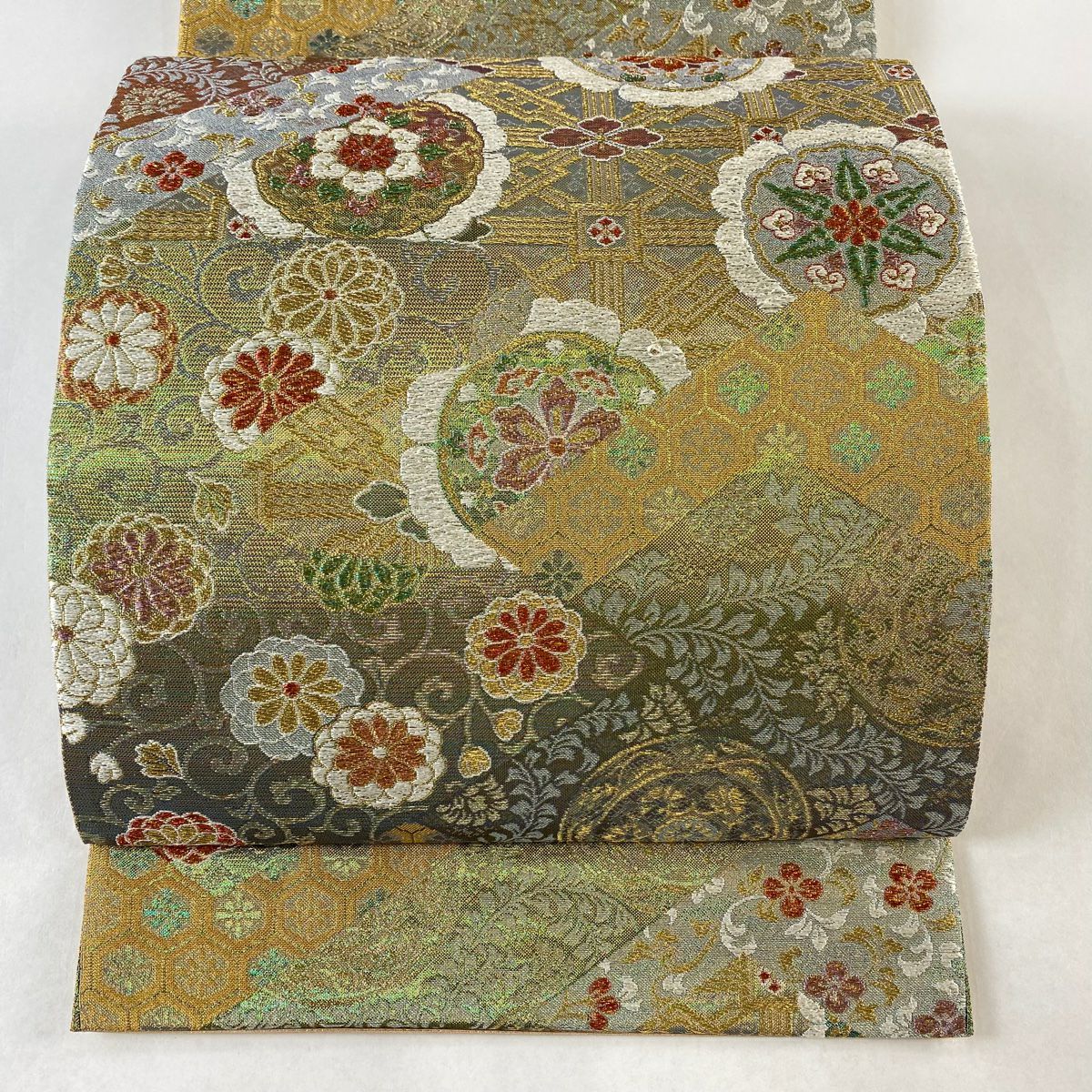 平和屋-こころ店 六通柄袋帯 唐織 亀甲花文 金銀糸 正絹 逸品