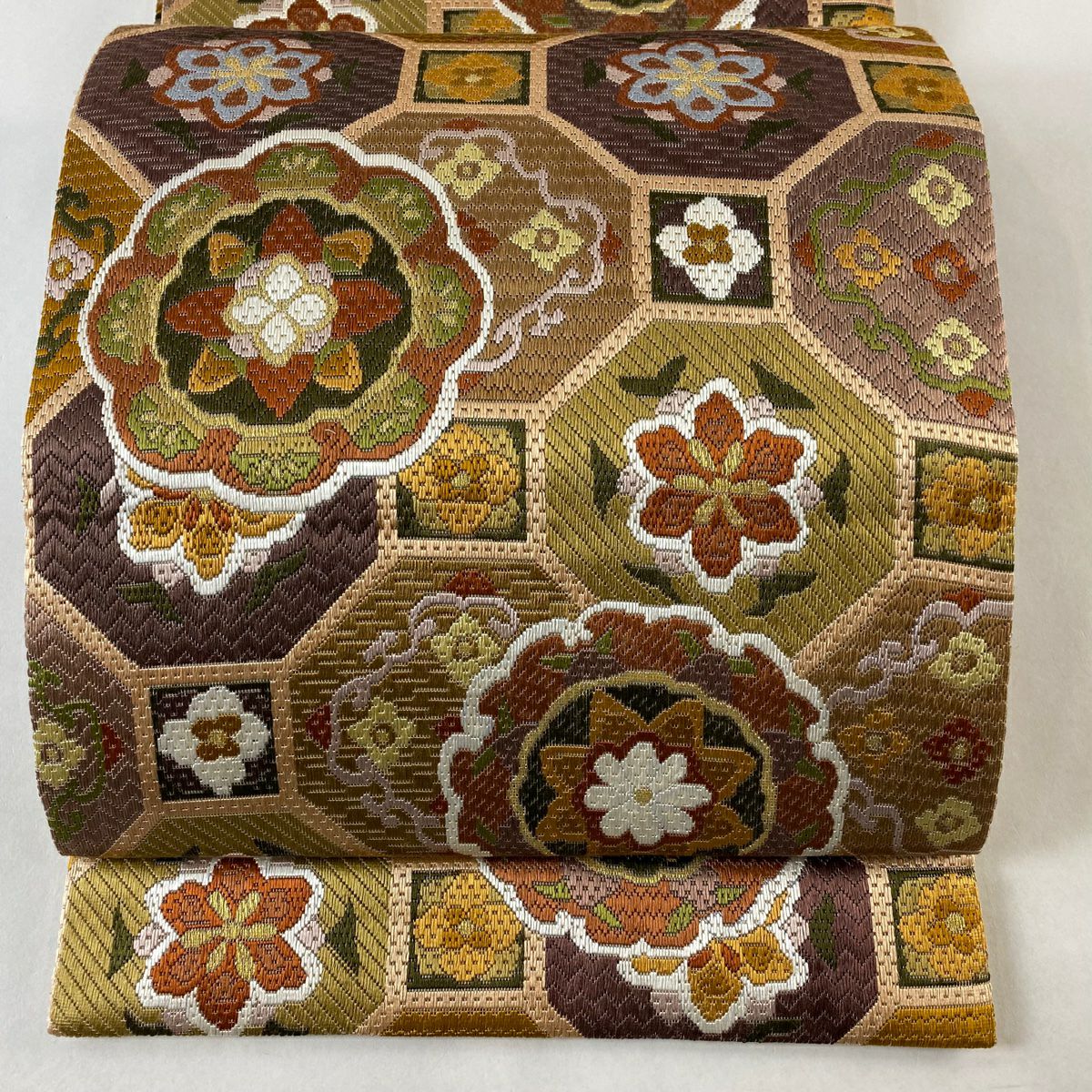 袋帯 逸品 華文 蜀江華文 金糸 刺繍 よもぎ色 全通 正絹｜中古