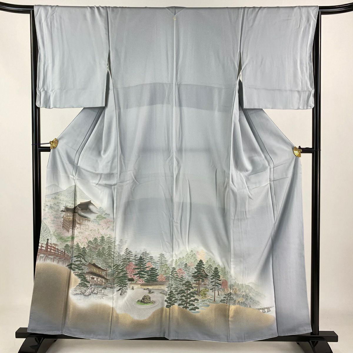 色留袖 身丈157.5cm 裄丈66cm M 袷 京風景 金糸 青灰色 正絹 優品 一つ紋|中古・古着・リサイクル着物通販|バイセル オンライン