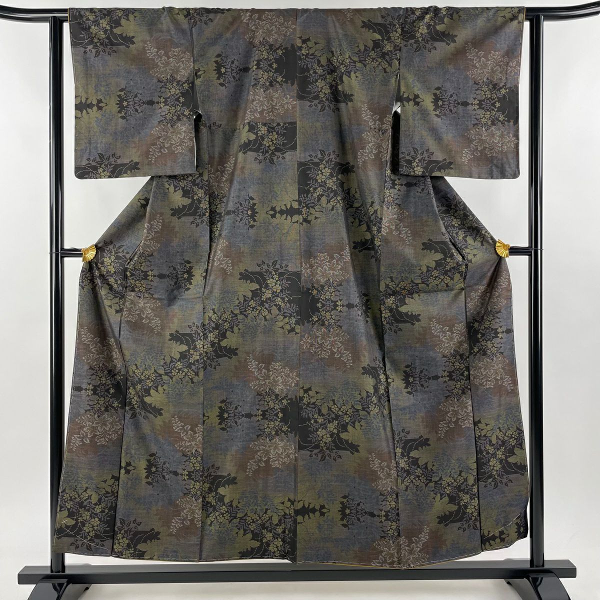 紬 身丈163.5cm 裄丈64cm M 袷 縦縞 菱 薄茶色 正絹 名品｜中古