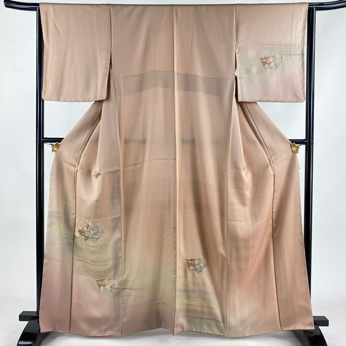 付下げ 身丈162.5cm 裄丈67.5cm L 袷 扇 菊 金銀彩 ぼかし