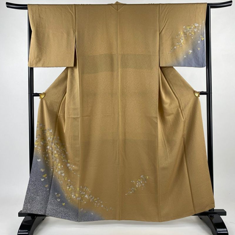 付下げ 身丈155cm 裄丈64cm M 袷 落款 龍 波頭 ぼかし 薄オレンジ 正絹