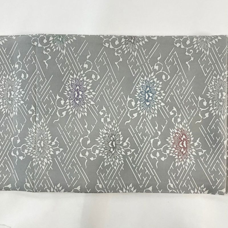 開き名古屋帯 美品 秀品 菊 紗綾形 灰色 正絹｜中古・古着