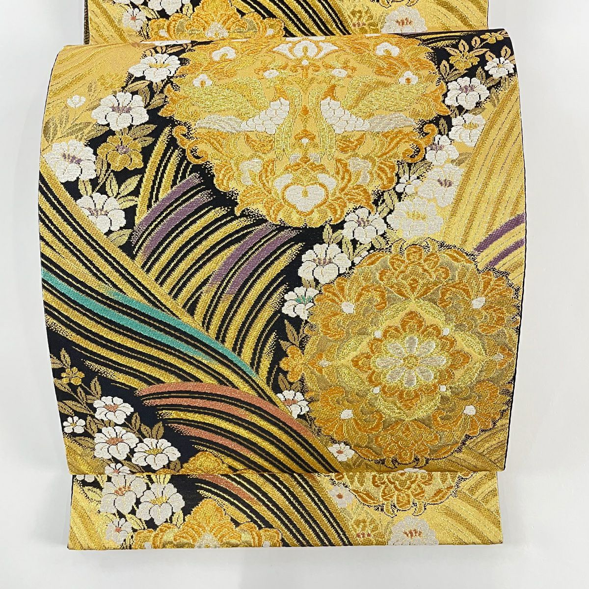 袋帯 秀品 向鳥 華文 金銀糸 箔 金色 六通 正絹｜中古・古着
