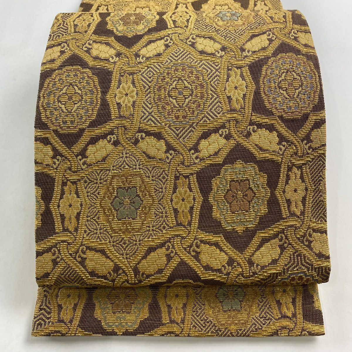 30％OFF 袋帯 美品 名品 開花文 金糸 金色 六通 正絹 K30｜中古
