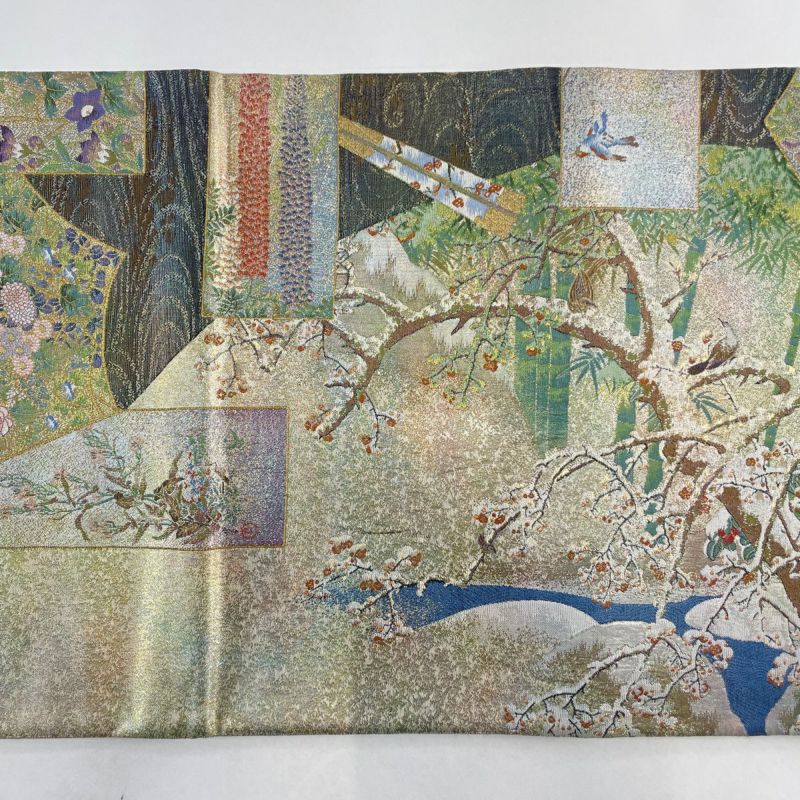 丸帯 美品 逸品 日本絵画全集 プラチナ 草花 月 金糸 本金箔
