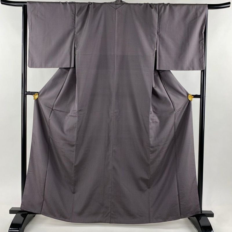 お召 身丈163cm 裄丈67.5cm L 袷 吉野間道 灰紫 正絹 美品 逸品