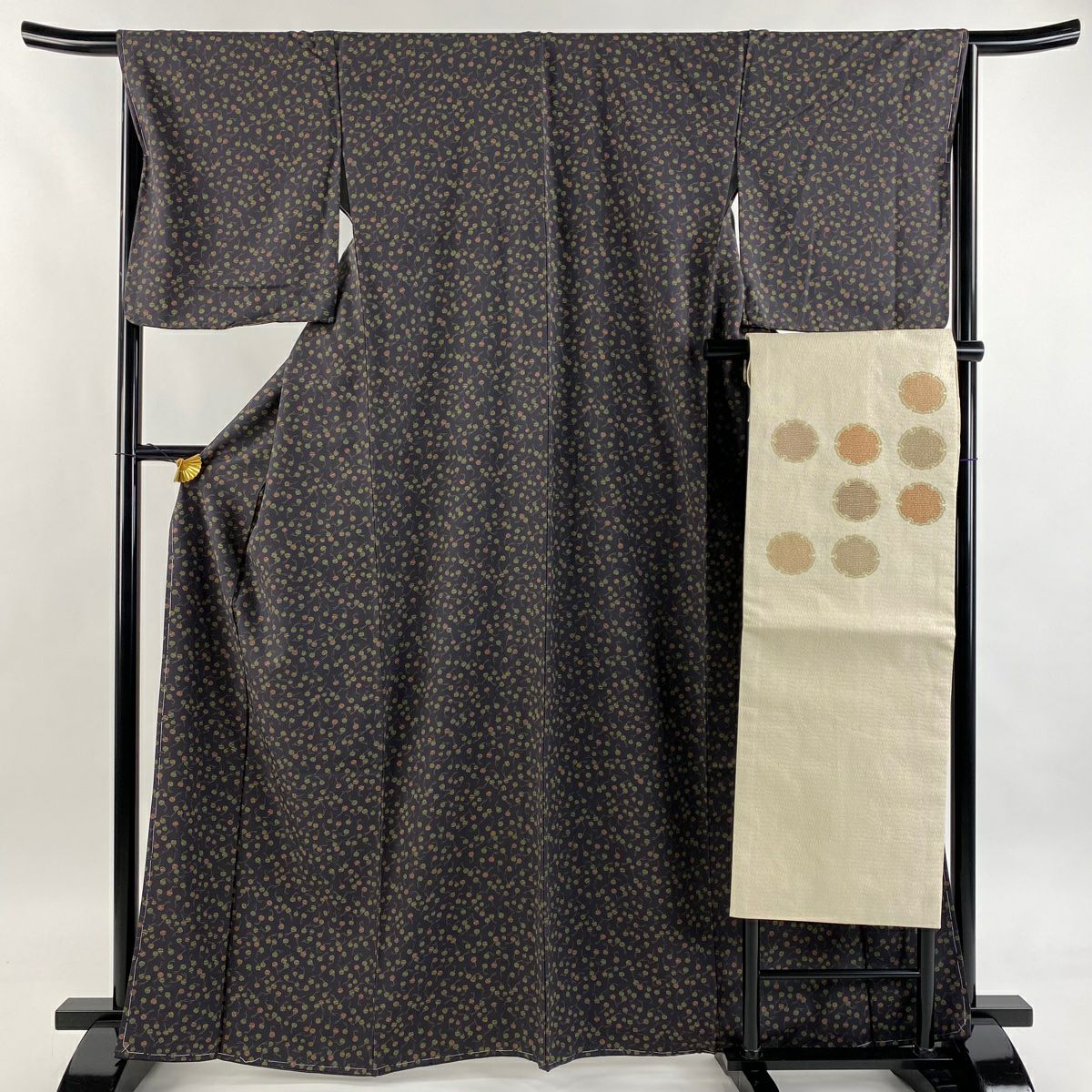 美品】 小紋 身丈166cm 裄丈65cm M 袷 名古屋帯セット 地紋 縦縞