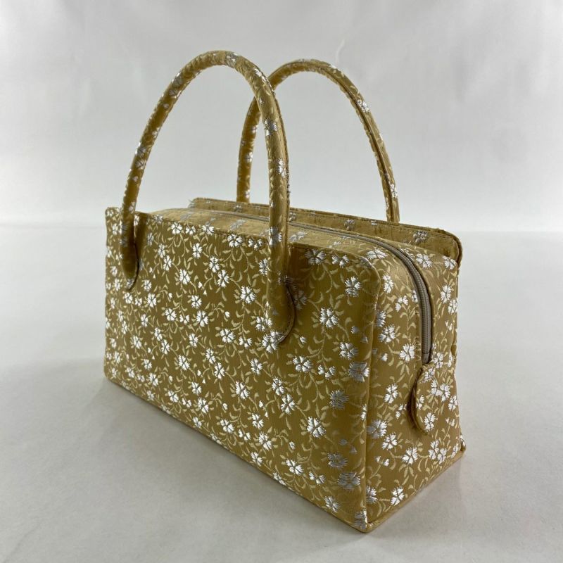 美品】和装バッグ 優品 フォーマル 利休バッグ 撫子 金銀糸 ベージュ