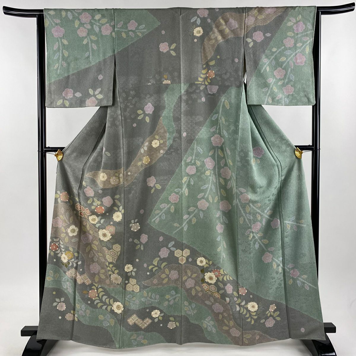［1196］訪問着 美品 草葉吉祥文 たたき染 逸品 正絹 着物 袷 1196］訪問着 美品 草葉吉祥文 たたき染 逸品 正絹 着物 袷