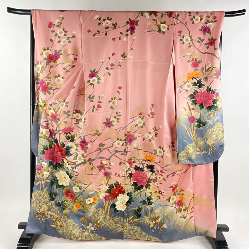 振袖 身丈164.5cm 裄丈67.5cm L 袷 牡丹 桜 金彩 染め分け ピンク 正絹 美品 秀品｜中古・古着・リサイクル着物通販｜バイセル  オンライン