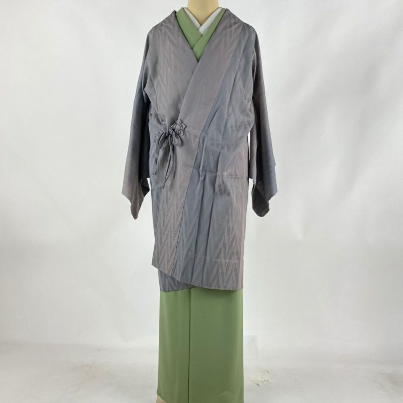 道中着 身丈99.5cm 裄丈64.5cm M 紋紗 和装コート 幾何学 灰紫