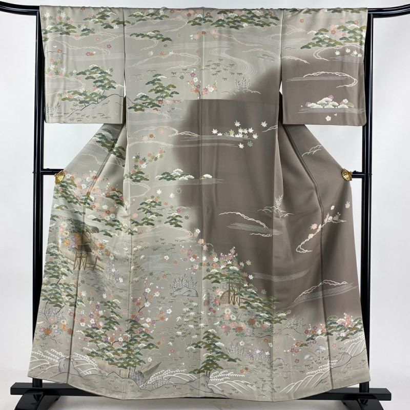 厳選◆美品◆辻が花模様◆訪問着◆袷◆広襟◆裄長◆金彩◆裄67丈155 訪問着 身丈159cm 裄丈65cm M 袷 辻が花柄 螺鈿 金彩 緑 正絹