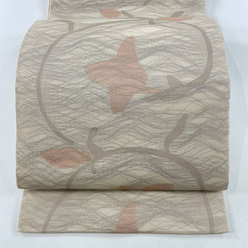 袋帯 美品 秀品 夏帯 紗 花唐草 箔 ベージュ 六通 正絹 ｜中古