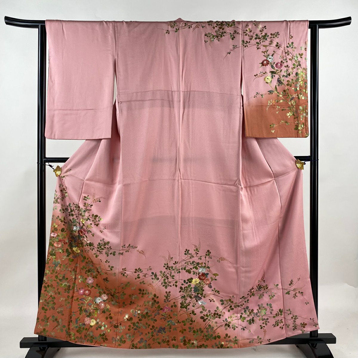 訪問着 身丈158cm 裄丈63.5cm S 袷 建物 舟 金糸 絞り ピンク