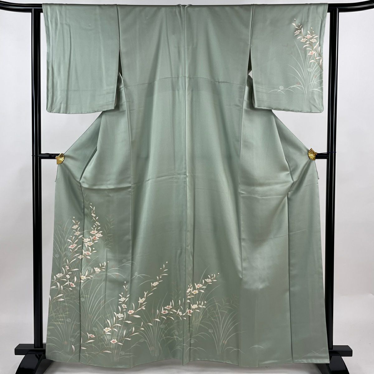 訪問着 身丈163.5cm 裄丈68cm L 袷 草花 雲文 金彩 クリーム