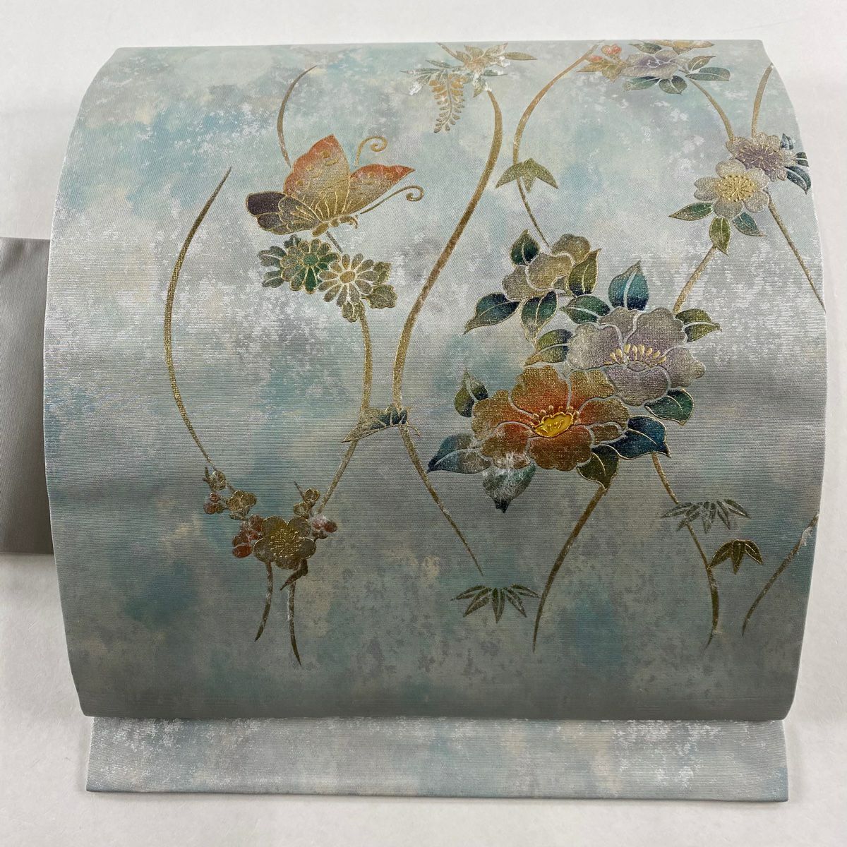 名古屋帯 秀品 草花 螺鈿 金銀彩 ベージュ 正絹|中古・古着