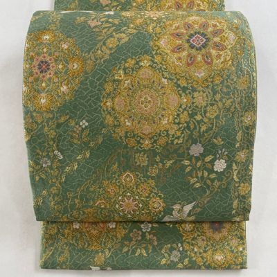 袋帯 美品 秀品 華文 花鳥 金糸 箔 薄緑 六通 正絹|中古・古着・リサイクル着物通販|バイセル オンライン