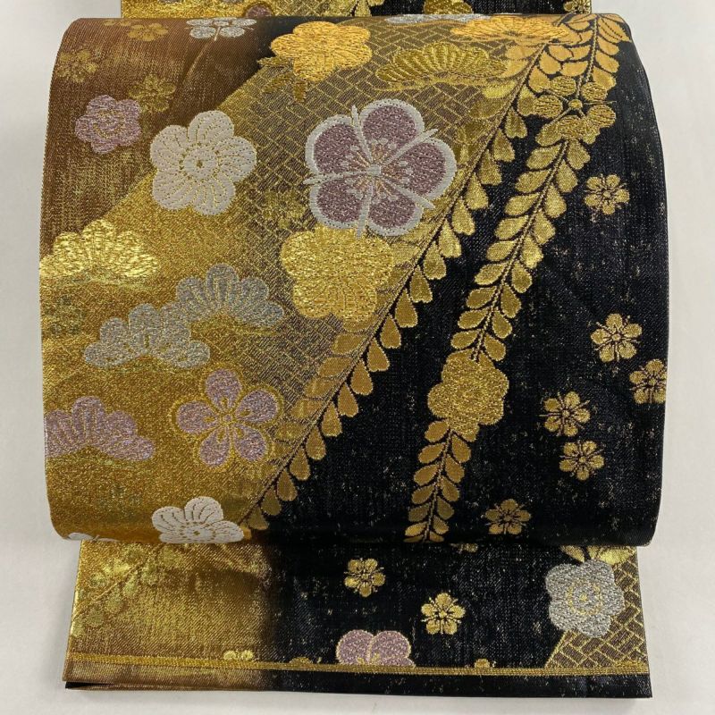 袋帯 美品 秀品 松 梅 金銀糸 箔 黒 六通 正絹|中古・古着・リサイクル着物通販|バイセル オンライン